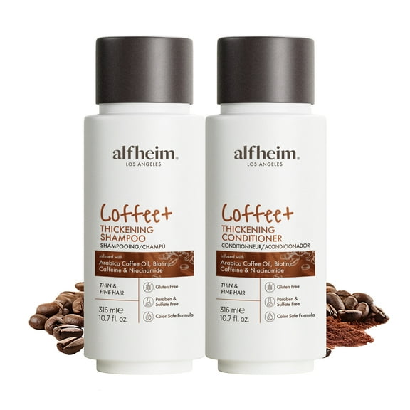 Alfheim Coffee+ Thickening Shampoo & Conditioner Set, 10.7 fl oz, Caffeine & Biotin Hair Care, Strengthening & Volumizing Formula for Fine or Thinning Hair, Formulated Without Animal-Derived Ingredie