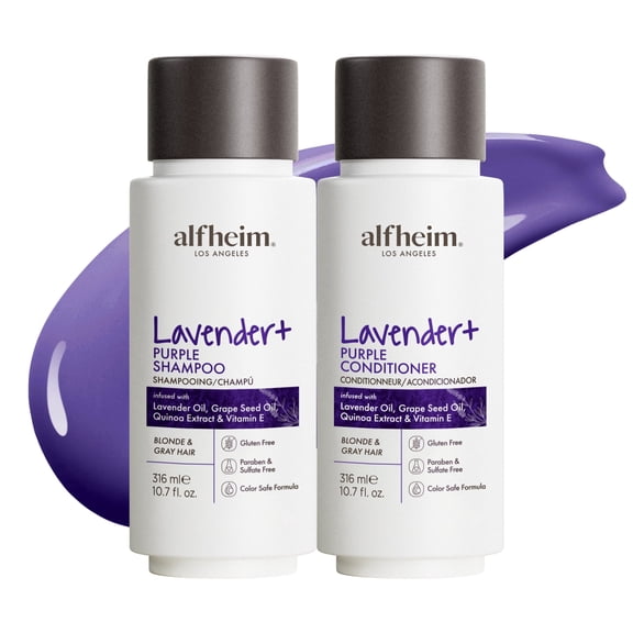 Alfheim Lavender+ Purple Shampoo & Conditioner Set 10.7oz × 2 | Color-Balancing, Brass Neutralizing & Shine-Enhancing | Plant-Powered Formula for Blonde, Silver & Highlighted Hair