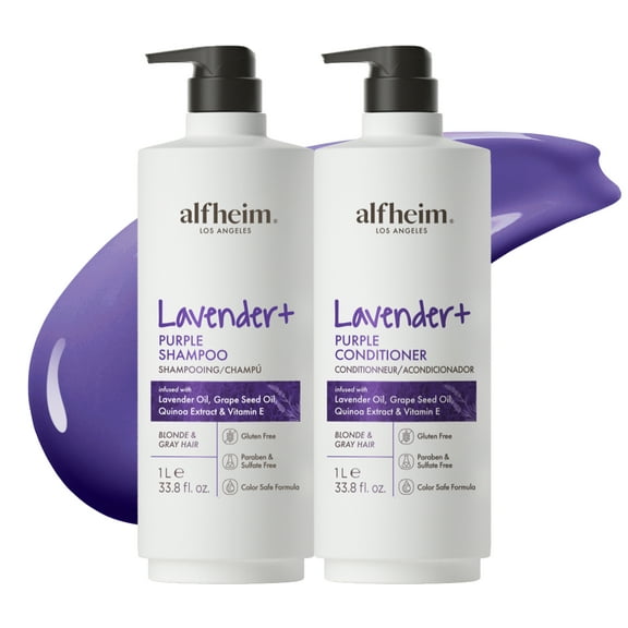 Alfheim Lavender  Purple Shampoo & Conditioner Set 33.8oz × 2 | Brass Neutralizing & Shine Enhancing | Plant-Powered Formula for Blonde, Silver & Highlighted Hair