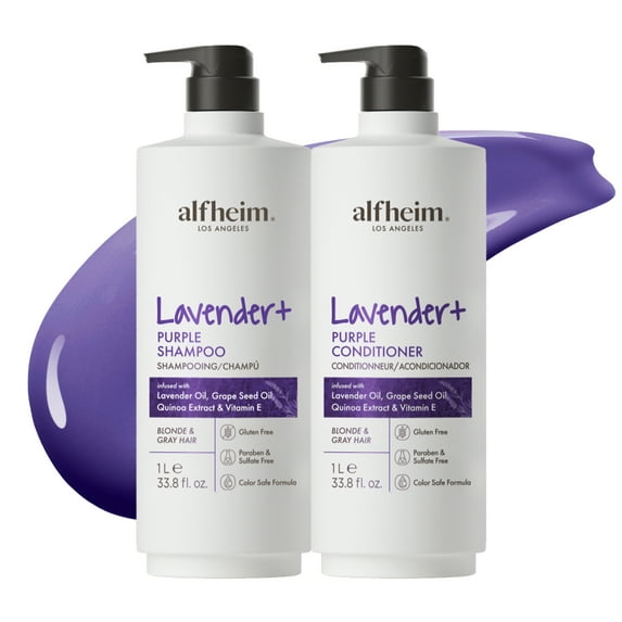 Alfheim Lavender+ Purple Shampoo & Conditioner Set 33.8oz × 2 | Brass Neutralizing & Shine Enhancing | Plant-Powered Formula for Blonde, Silver & Highlighted Hair