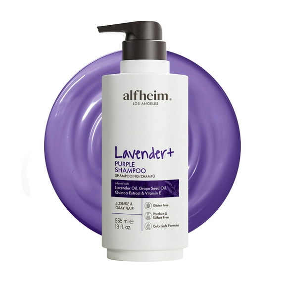 Alfheim Lavender+ Purple Shampoo 18oz – Neutralizes Brassiness, Brightens Blonde & Silver Hair, Nourishing Lavender & Grape Seed Oil Formula for Color-Treated Hair