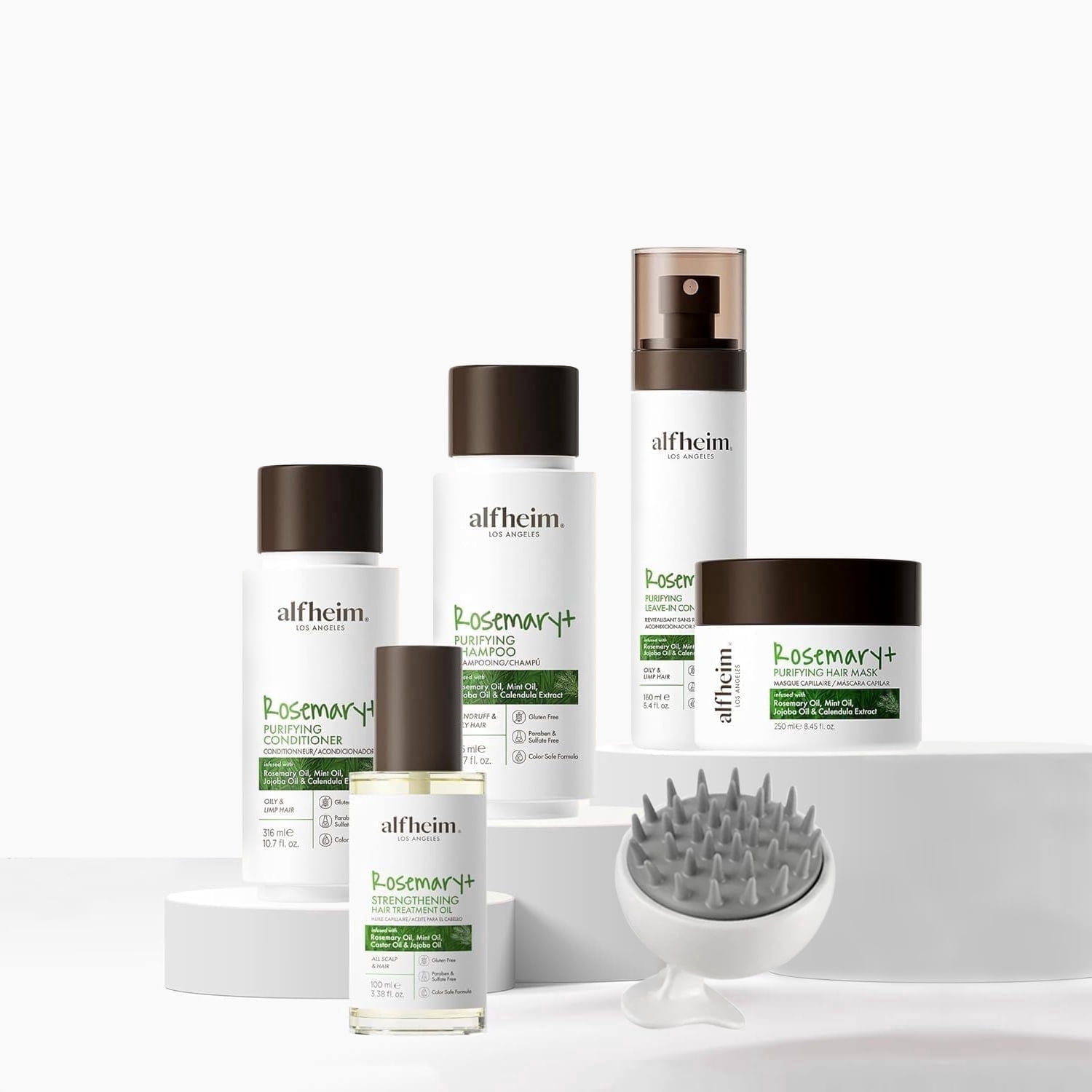 Alfheim Rosemary+ Complete Hair Care Set | Vegan 5-Step Scalp & Hair Ritual with Shampoo 10.7oz, Conditioner 10.7oz, Pre-Wash Oil, Leave-in Spray & Hair Mask