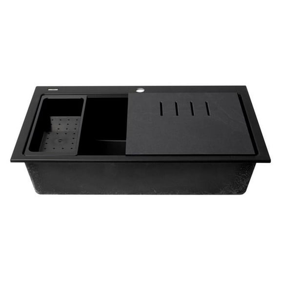 ALFI Brand AB3418SBDI-BLA 33 in. Granite Composite Workstation Step Rim Single Bowl Drop in Sink with Accessories - Black