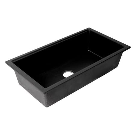 ALFI brand AB3418SBUM-BLA Black 33" Granite Composite Workstation Step Rim Single Bowl Undermount Sink with Accessories