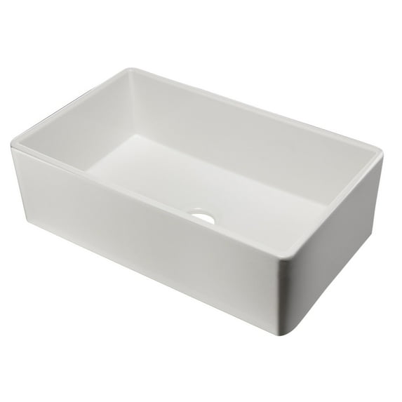 ALFI brand AB533-W 33" White Smooth Apron Single Bowl Fireclay Farm Sink