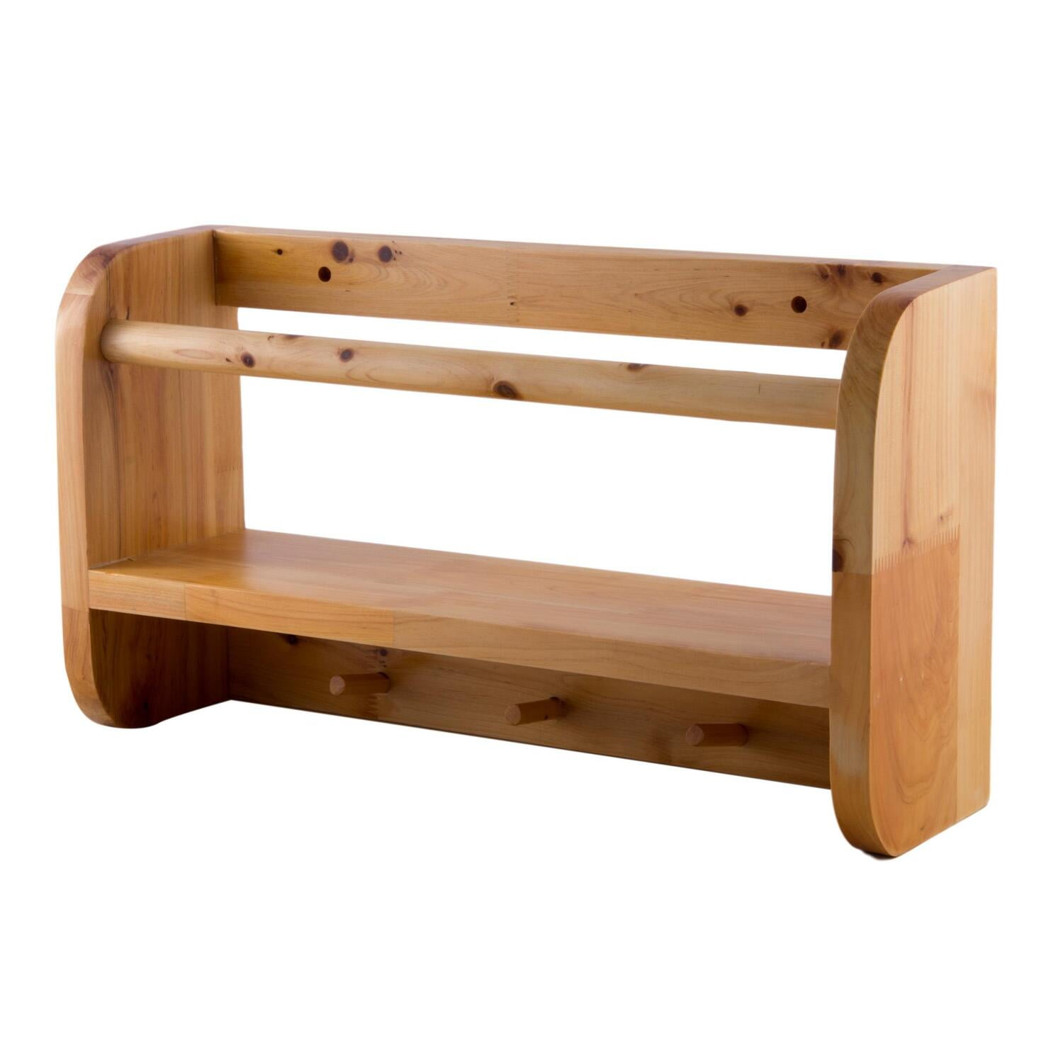 Natural Cedar Wood Wall Mounted Shelf with Hooks
