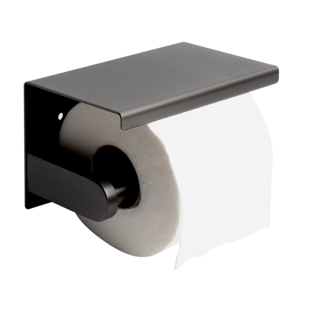 Brushed Black Stainless Steel Toilet Paper Holder with Shelf