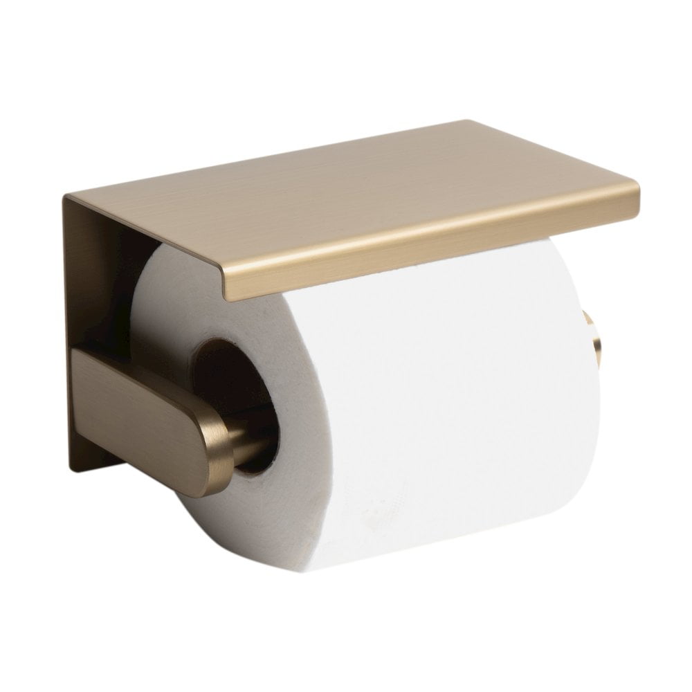Brushed Gold Stainless Steel Wall Mounted Toilet Paper Holder with Shelf
