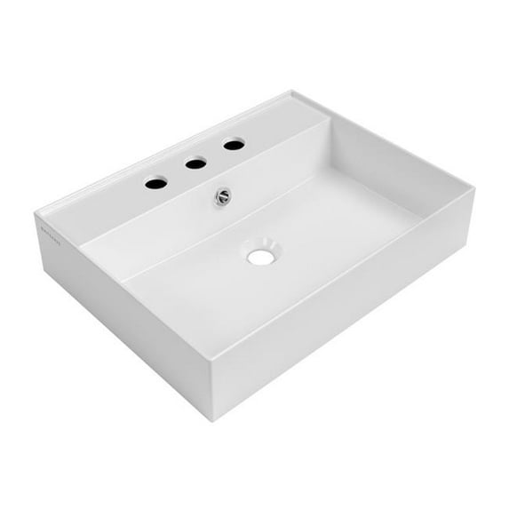Whitehaus 24" Rectangular Wall Mount Basin with Widespread Faucet Drilling and Overflow