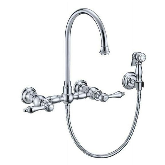 Alfi Trade WHKWLV3-9301-NT-C Whitehaus Vintage III Plus Wall Mount Lever Handles Faucet with Side Spray, Polished Chrome