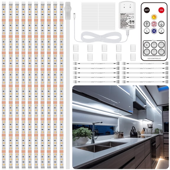 Under Cabinet Lighting with Motion Sensor, 16.4ft LED Light Strip with Remote for Kitchen Cabinets, Cupboards, Closets, Stairs, Shelf, Desk, Bed