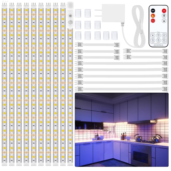 Alficedo 10 PCS Under Cabinet Lights Kit, Stick on Lights, Flexible Led Strip Lights, 4000K Neutral White with Remote and Power Adapter, for Kitchen Cabinets Shelf Desk Counter Corner, 16.4ft