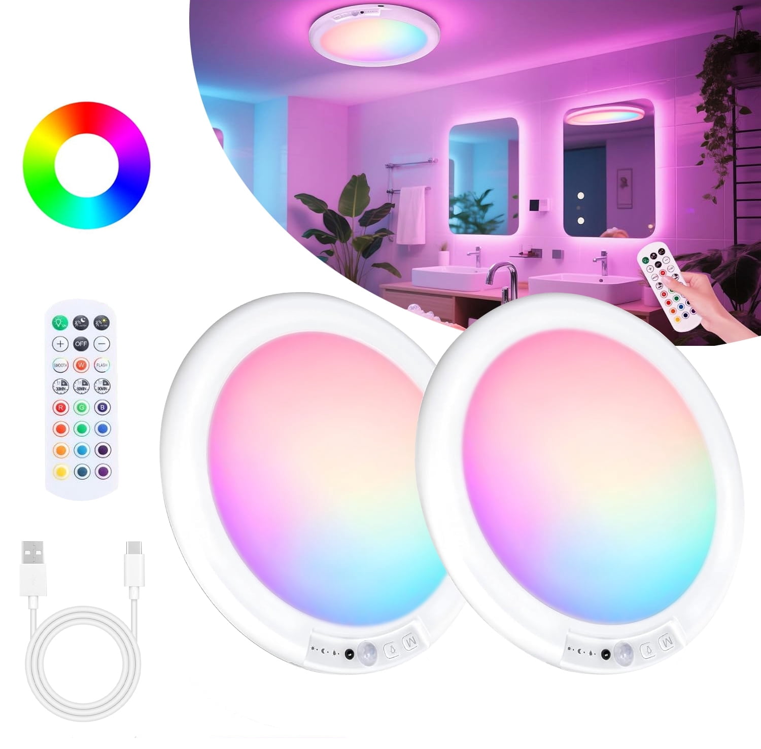 Alficedo 2 Pack Motion Sensor Ceiling Lights，Wireless Rechargeable LED ...