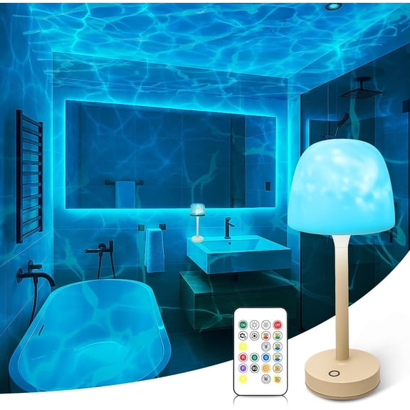 Shower Lamp - Waterproof Bathroom Lamp with 16 Color Ocean Wave Projector, Rechargeable Shower Light with Touch & Remote Control, Cordless Light for Inside Shower/Bathtub