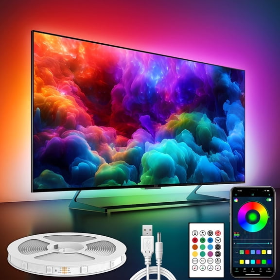 24.6FT RGB TV Backlight, Support Music Sync Color Changing for 76-100 in TV, Monitor, Bedroom, Living Room, Gaming Room Decor