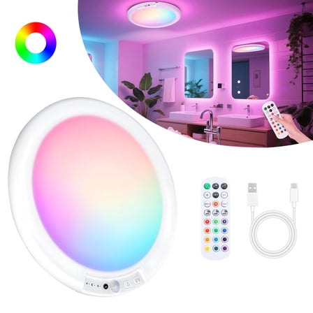 Alficedo Motion Sensor Ceiling Lights，Wireless Rechargeable LED Ceiling Lights, Supports RGB Color Changing and White Light Modes for Shower Bathroom Closet Porch Hallway
