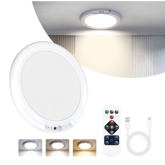 Rechargeable Ceiling Light, Wireless LED Ceiling Lights whit Motion Sensor and Remote Supports 3 Color Temperature for Bathroom, Corridor, Storage Room, Hallways, Porch, Doorstep