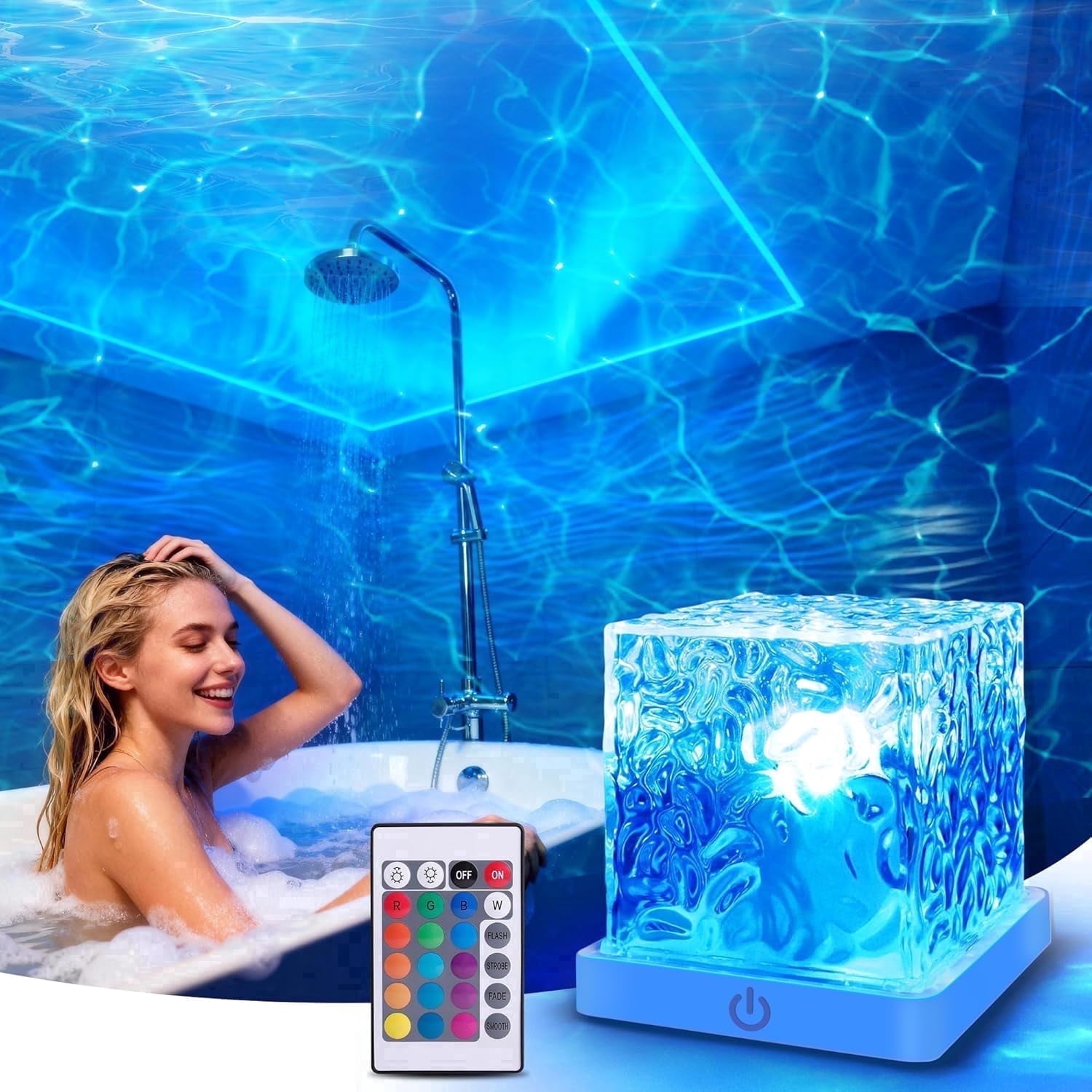 Alficedo, Shower Light, 16-Color Ocean Wave Projector, Waterproof