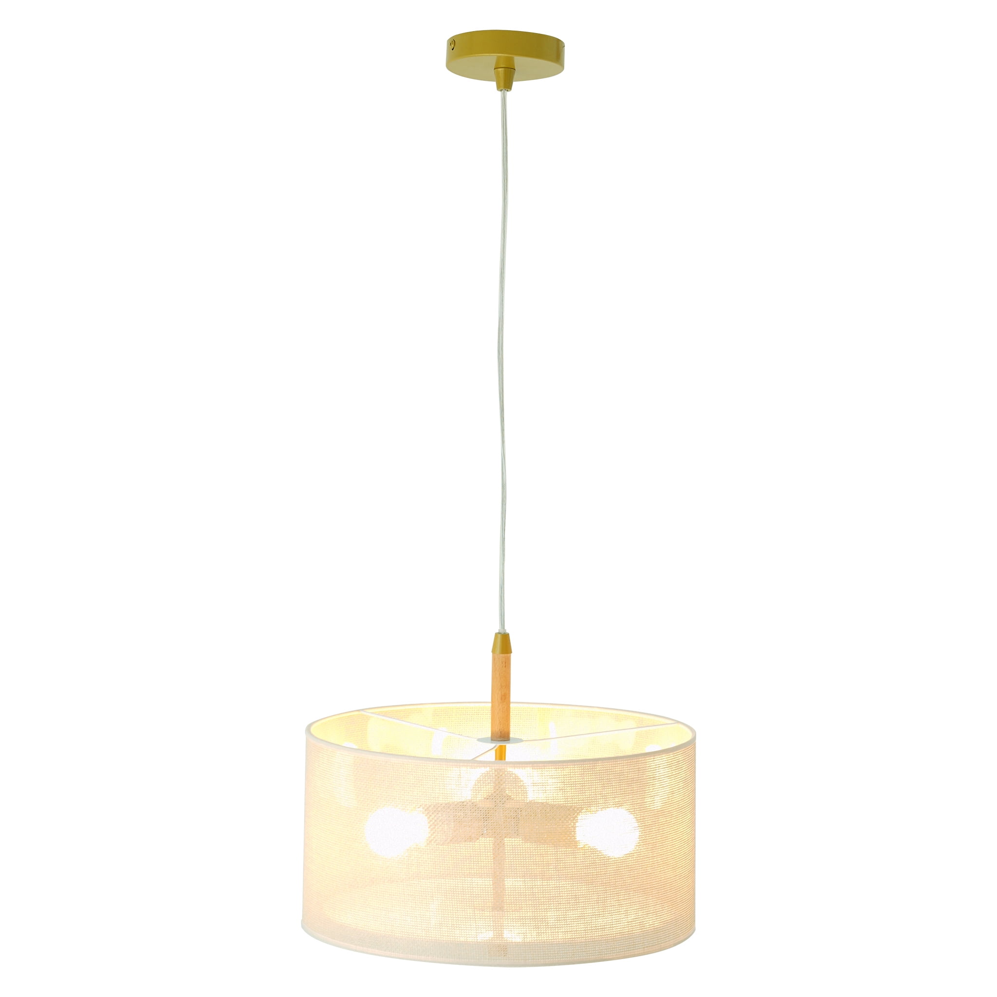 Natural Woven Drum Pendant Light with Wood and Glass Accents
