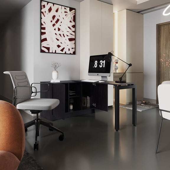 Alfie Rotable Desk 72-Inch Wide Or Compact, Adjustable Workstation In Two Directions With Storage Compartments, For Home Office Or Studio