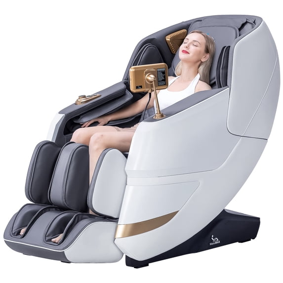 MassaMAX MT339 4D Massage Chair, Electric Extendable Footrest, Zero Gravity, With Touch Screen, Quick Access Buttons,in white