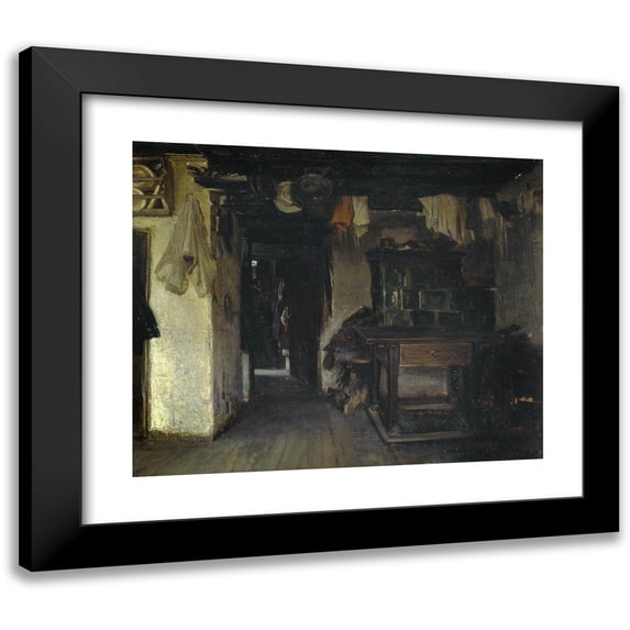 Alfons Spring 24x20 Black Modern Framed Museum Art Print Titled - Interior of a Farmhouse (1869)