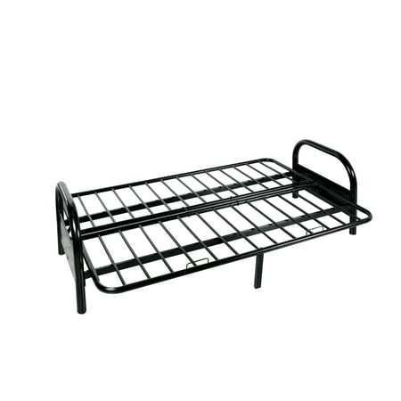 Alfonso Black Metal Adjustable Sofa Frame, 2-Seat Futon Couch for Living Room, Modern Minimalist Design with Metal Armrests, 77"W x 36"D x 32"H, Cushion Not Included