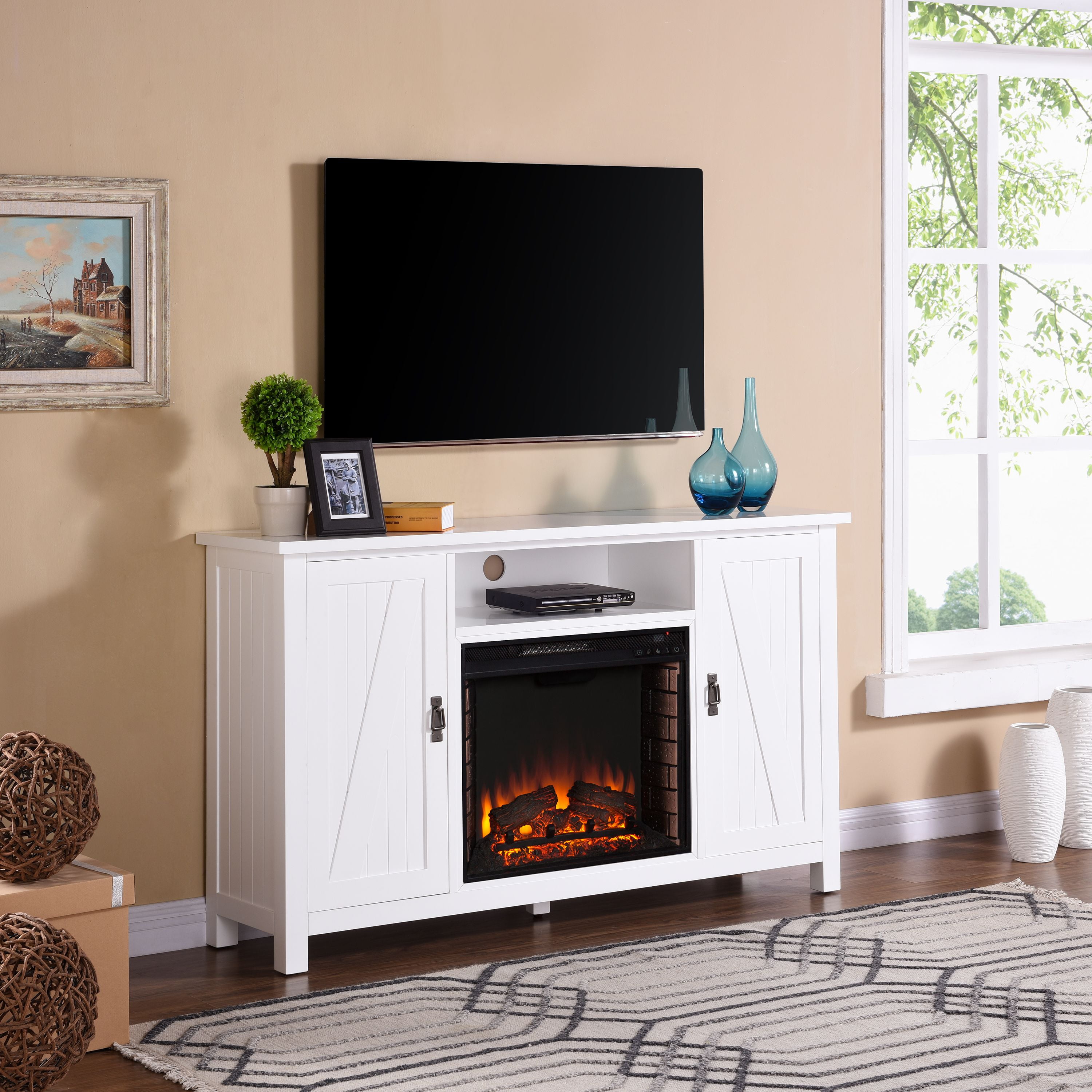 Alford Farmhouse Style Electric Fireplace TV Stand For TV s up to