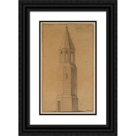 Alfred Bonnardot 12x18 Black Ornate Wood Framed Double Matted Museum Art Print Titled - Octagon Tower of the Cemetery of the Innocens of Paris