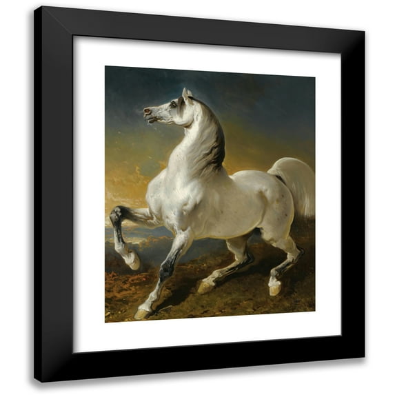 Alfred De Dreux 15x18 Black Modern Framed Museum Art Print Titled - Gray Stallion Frightened by the Storm