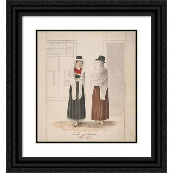 Alfred Diston 15x16 Black Ornate Wood Framed Double Matted Museum Art Print Titled - Walking Dress, Tenerife (1824)