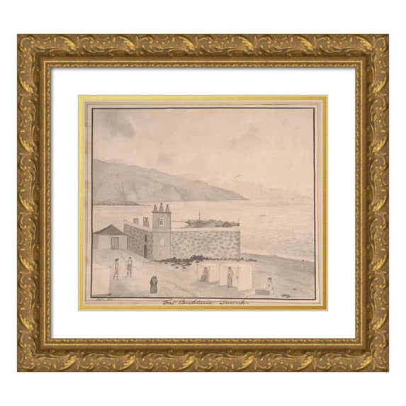 Alfred Diston 17x15 Gold Ornate Wood Frame and Double Matted Museum Art Print Titled - Fort Candelaria, Tenerife (1820)