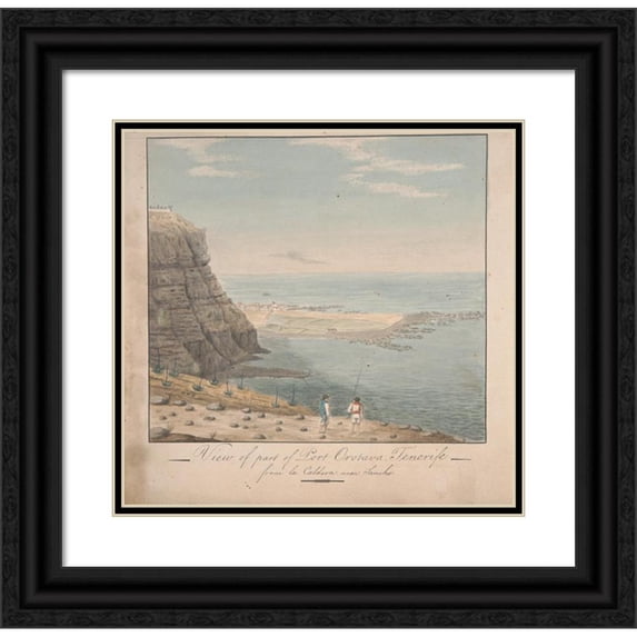Alfred Diston 21x20 Black Ornate Framed Double Matted Museum Art Print Titled: View from Part of Port Orotava, Tenerife from La Caldeva, Near Sancho (1821)
