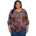 thumbnail image 1 of Alfred Dunner Womens Plus-Size Batik Leaves Melange Asymmetrical Top, 1 of 4