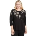 thumbnail image 1 of Alfred Dunner Womens Petite Gold Floral Embroidered Three Quarter Sleeve Top, 1 of 4