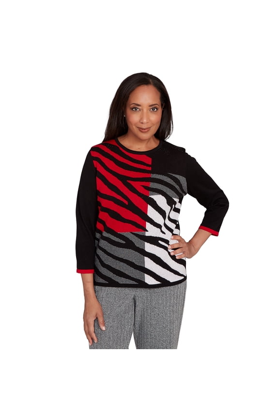 Womens Zebra Colorblock Long Sleeve Sweater