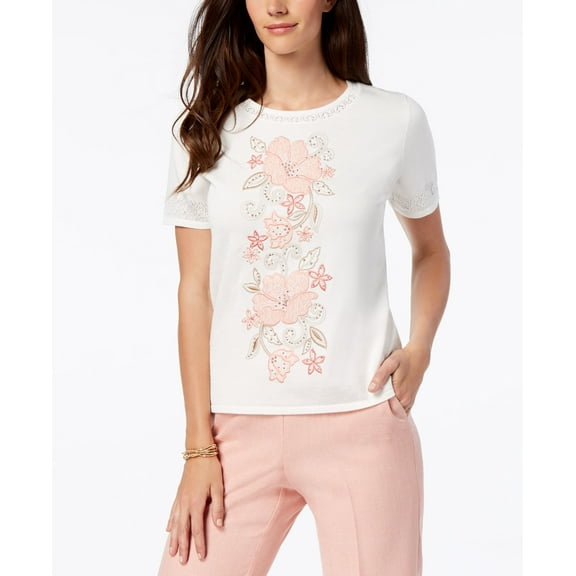 Alfred Dunner La Dolce Vita Floral Applique Sweater Ivory XL