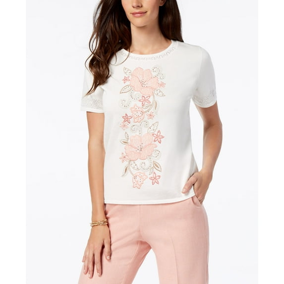 Alfred Dunner La Dolce Vita Floral Applique Sweater Ivory XL