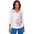 thumbnail image 1 of Alfred Dunner Womens Petite Floral Butterfly Embroidered V Neck Top, 1 of 4