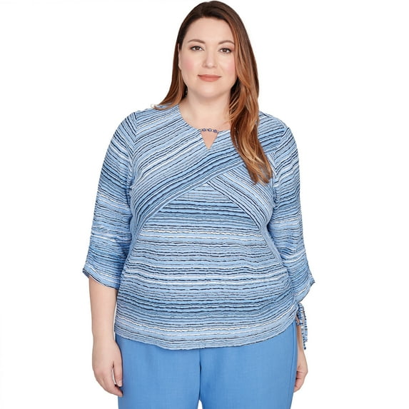 Alfred Dunner Womens Plus-Size Spliced Textured Stripe Knit Top