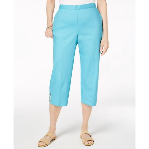 Alfred Dunner Turks Caicos Cropped Ladder Hem Pull On Pants Aqua 20