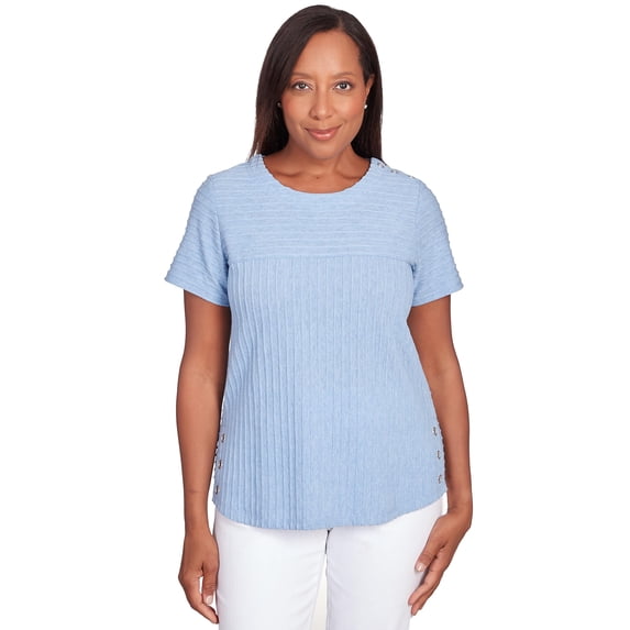 Alfred Dunner Women's Classics Brights Solid Texture Split Shirttail Tee (US, Alpha, X-Large, Regular, Regular, Standard, Mist Green)