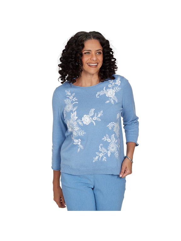 Womens Lacey Floral Embroidered Sweater