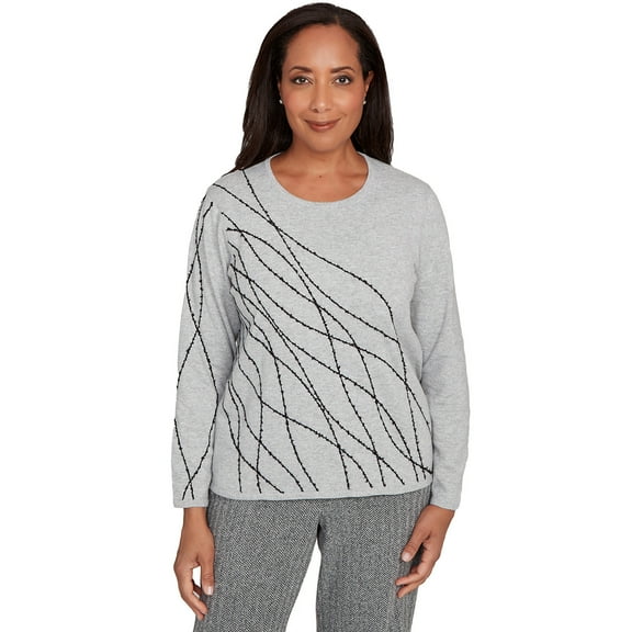 Alfred Dunner Womens Abstract Cording Sweater