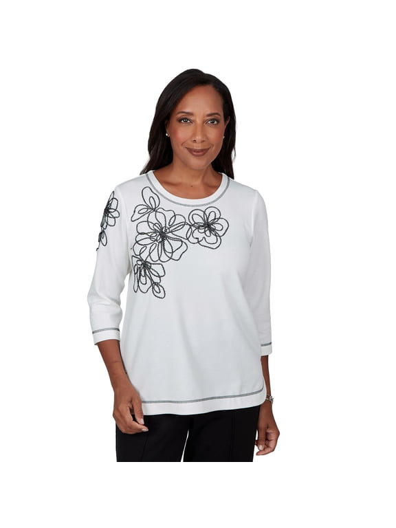Womens Asymmetric Floral Outline Soutache Top