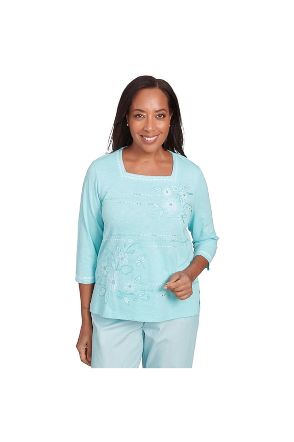 Womens Asymmetrical Dragonfly Embroidery Top