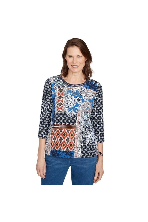 Womens Batik Patchwork Drawstring Closure Top