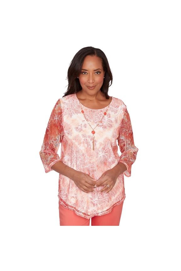 Womens Batik Tie Dye Chevron Top With Necklace