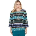 thumbnail image 1 of Alfred Dunner Womens Biadere Melange Stripe Top With Necklace, 1 of 4
