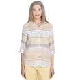 thumbnail image 1 of Alfred Dunner Womens Button Down Striped Cuffed Sleeve Top, 1 of 4